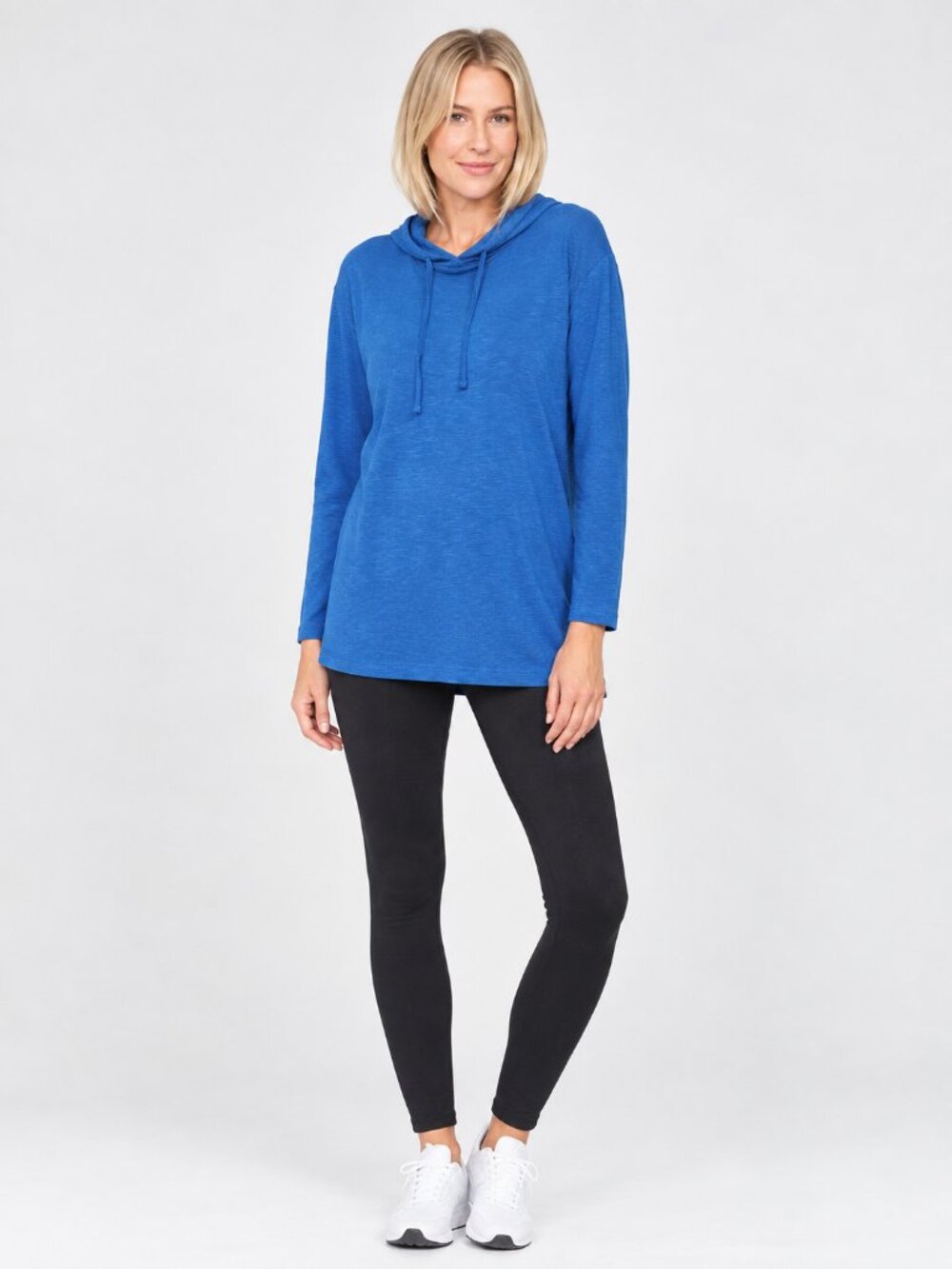 2/$30 Lands' End Striped Drawstring Cowl Neck Sweatshirt Blue Large #A4798